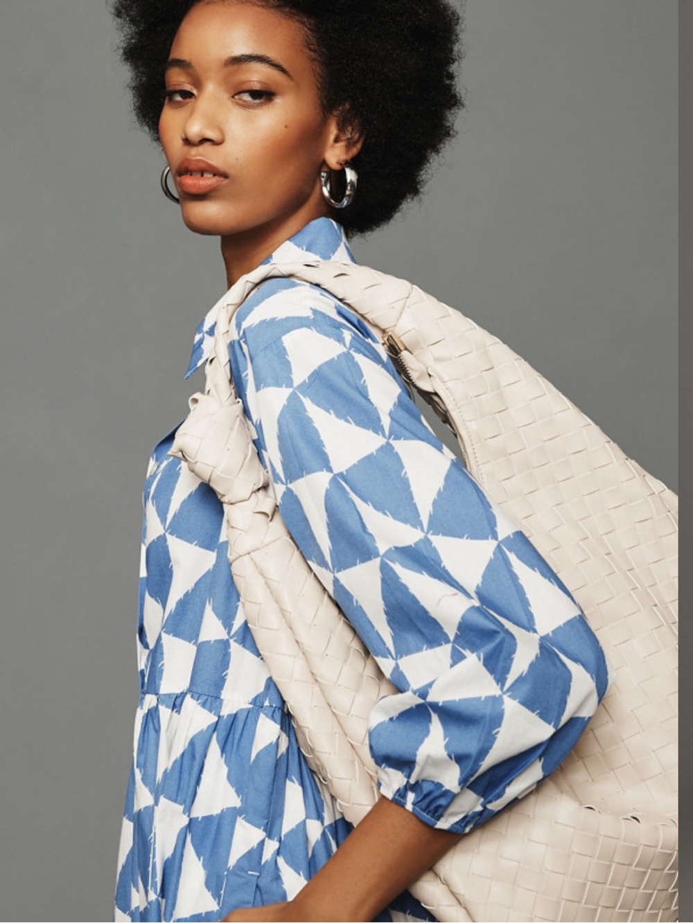 Maeve Bettina Shirtdress Blue and White Geometric NWT - Picture 2 of 12